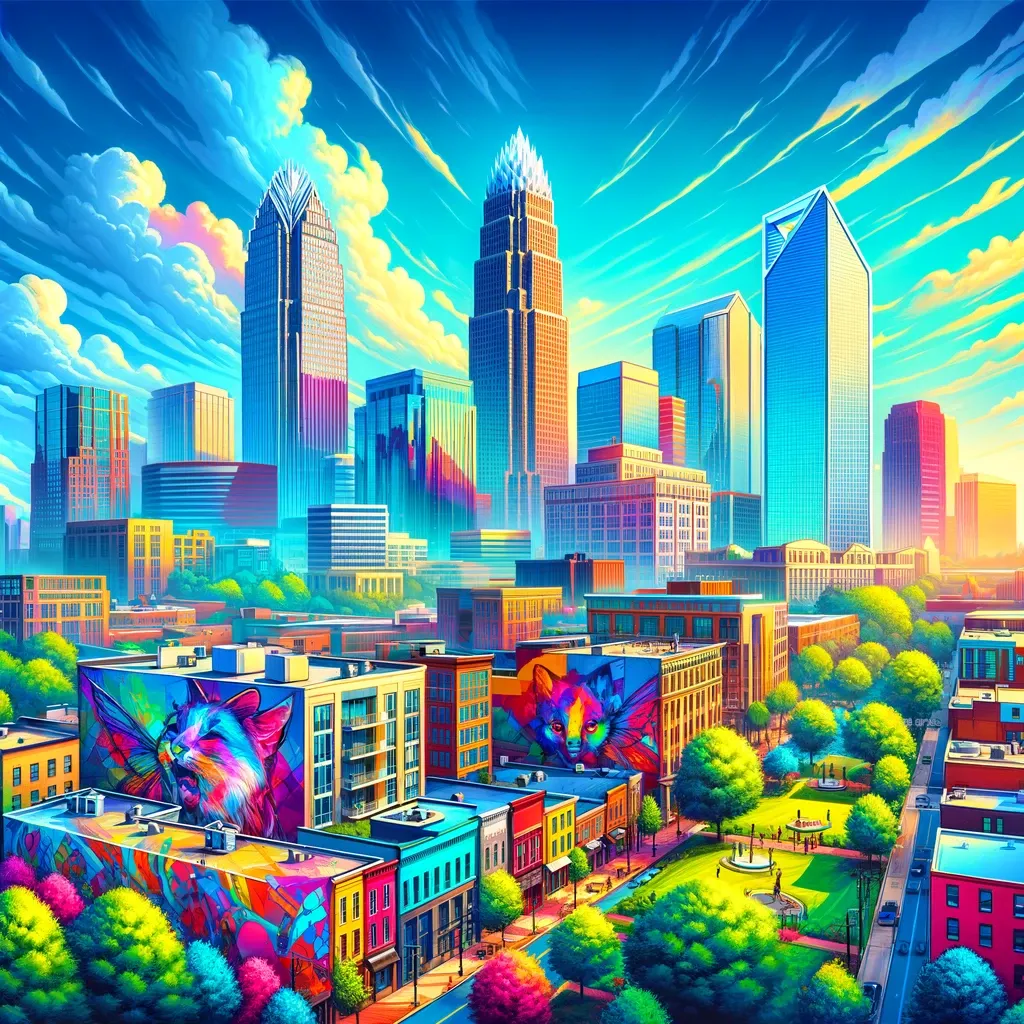 “Colorful Charlotte, North Carolina depiction, providing investor guidance on its airbnb rental markets."