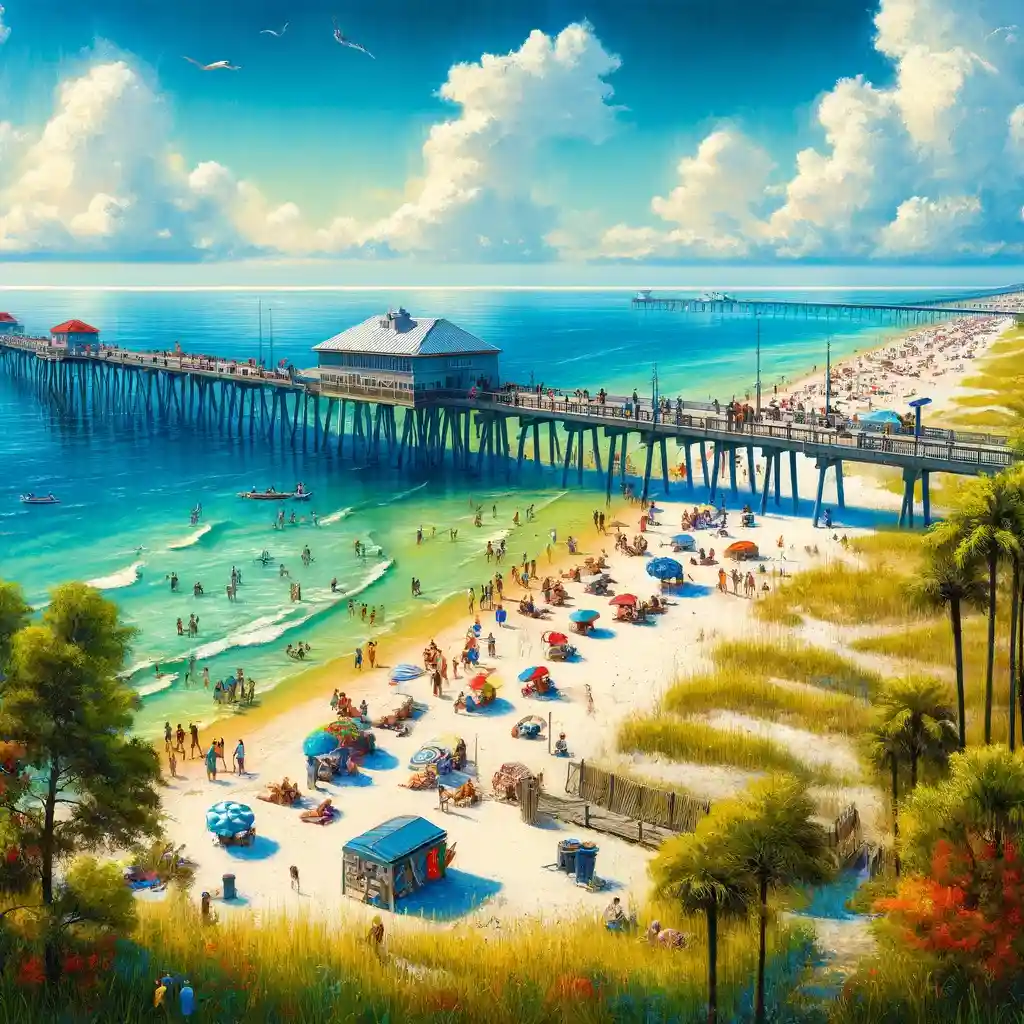 “Colorful Gulf Breeze, Florida depiction, providing investor guidance on its short-term rental market.”