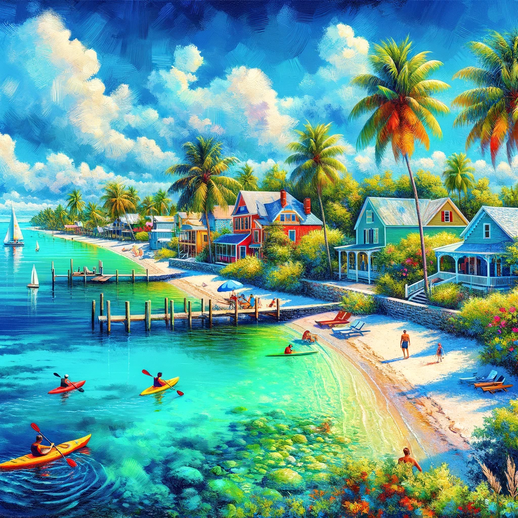 "Vibrant depiction of Tavernier, Florida skyline representing one of the top markets to invest in airbnb rental."